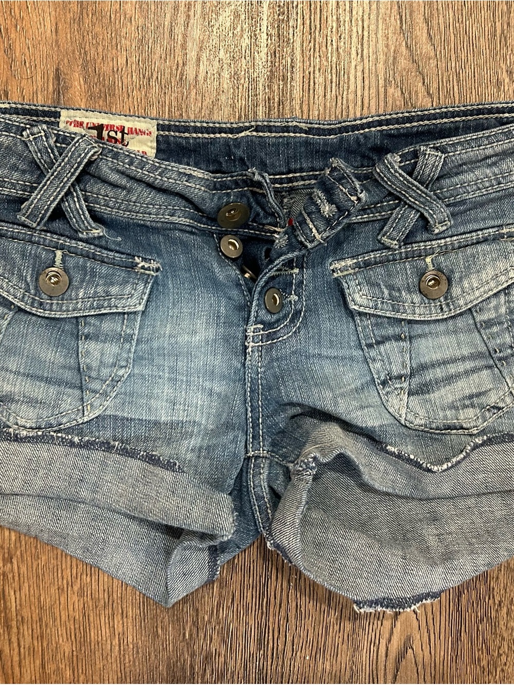 y2k 1st Kiss Faded Light Blue Roll-Cuff Denim Shorts